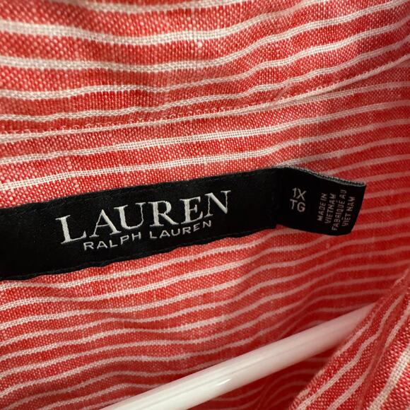 Lauren Ralph Lauren Tie Front Linen Button Up Shirt US Women's 1X Plus - Picture 3 of 7